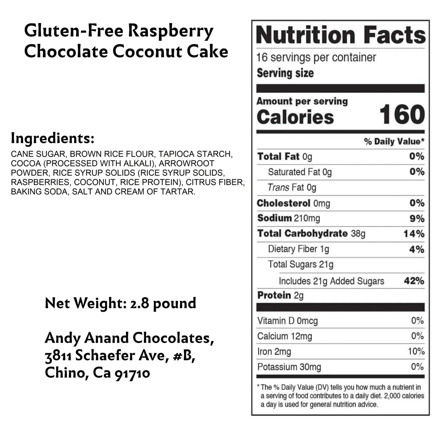 Andy Anand Exquisite 9" Gluten Free Raspberry Chocolate Truffle Coconut Cake 9" with Real Chocolate Truffles: Always Made in Small Batches with Fresh Ingredients - 2.8 lbs