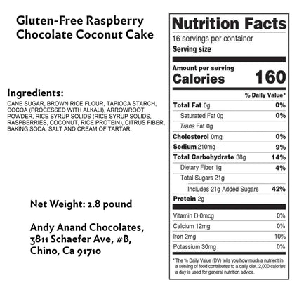 Andy Anand Exquisite 9" Gluten Free Raspberry Chocolate Truffle Coconut Cake 9" with Real Chocolate Truffles: Always Made in Small Batches with Fresh Ingredients - 2.8 lbs