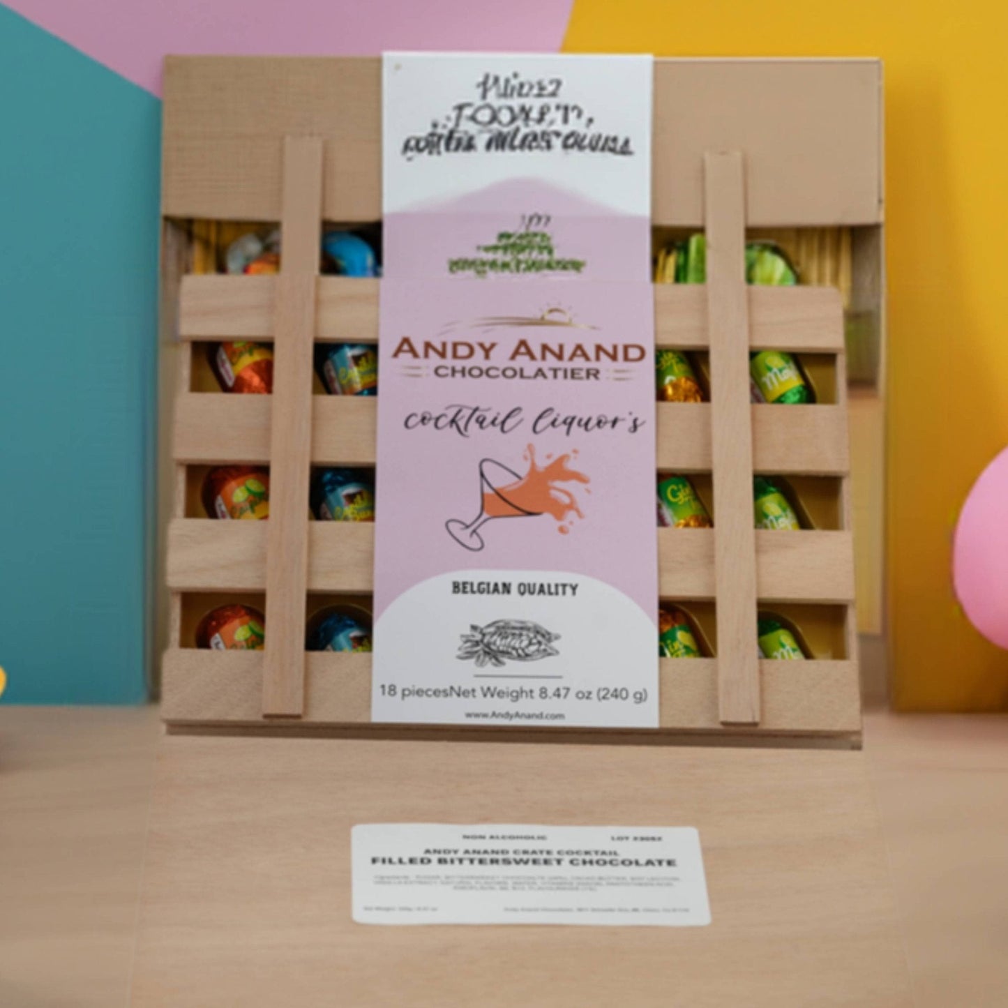 Andy Anand European Cocktail Flavored Chocolate – 18 Pc Vegan Dark Chocolate Bottles with Premium Assorted Flavors (Mojito, Caribbean Sunset, Limoncello, Gin Tonic, Vodka Redbull) – 60% Cocoa Butter, 11.5 Oz