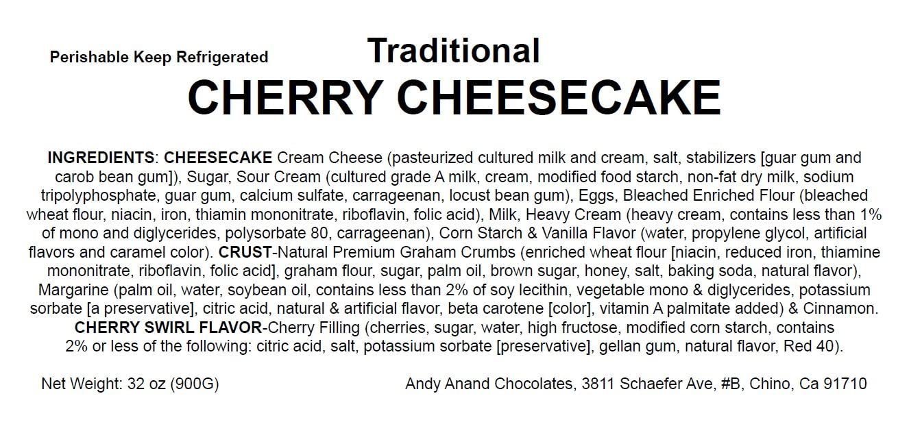 Andy Anand Freshly Baked Traditional Cherry Cheesecake 9" - Masterfully Crafted, Indulge in Delicious Classic Cheesecake - Creamy Delight! (3.4 lbs)