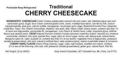 Andy Anand Freshly Baked Traditional Cherry Cheesecake 9" - Masterfully Crafted, Indulge in Delicious Classic Cheesecake - Creamy Delight! (3.4 lbs)