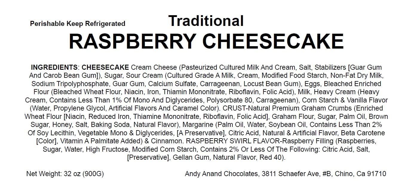 Andy Anand Freshly Baked Raspberry Cheesecake 9" - Cheesecake Delivery - Freshly Baked and Delivered to Your Doorstep From Near Bakery (2 lbs)