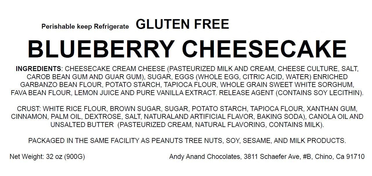 Andy Anand Gluten Free Blueberry Cheesecake 9" - Decadent Gluten Free Cheese Cake Near Me Dessert Lovers, A Guilt-Free Treat (2 lbs)