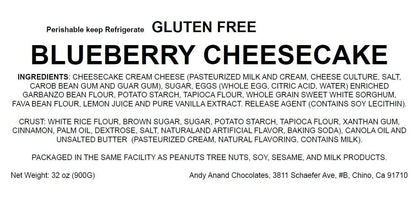 Andy Anand Gluten Free Blueberry Cheesecake 9" - Decadent Gluten Free Cheese Cake Near Me Dessert Lovers, A Guilt-Free Treat (2 lbs)