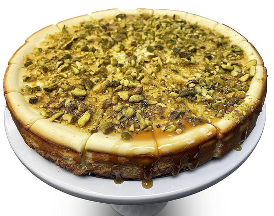 Andy Anand Gluten Free Caramel Pistachios Cheesecake 9" - Made Fresh In Traditional Way, Gluten Free Bakery Cheesecake Near Me (2 lbs)