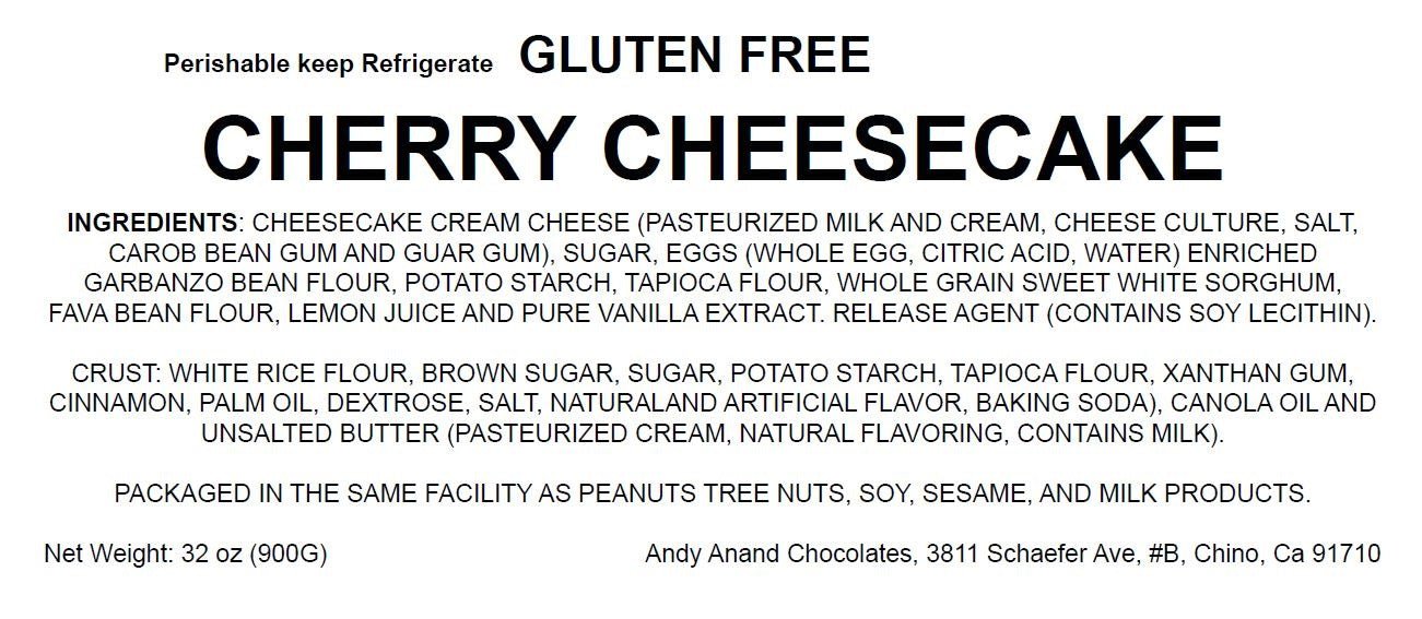 Andy Anand Gluten Free Cherry Cheesecake 9" - Creamy But Gluten-Free Cheesecake Near Me Freshly Baked Desserts (3.4 lbs)