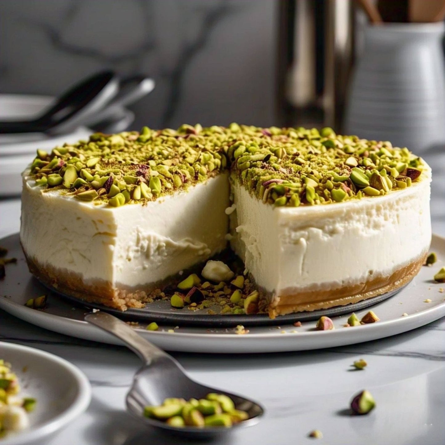 Andy Anand Caramel Pistachios Cheesecake 9" - The Best Cheesecake - Made with Fresh Ingredients and Love (2.6 lbs)