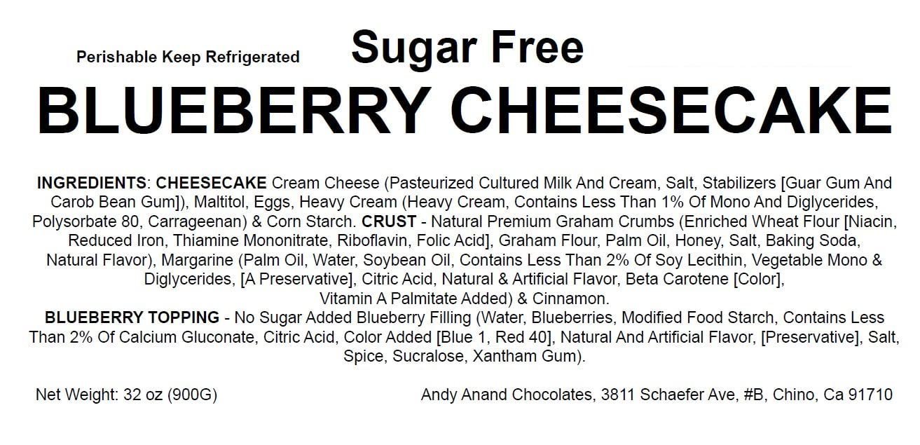 Andy Anand Sugar-Free Blueberry Cheesecake, 9-Inch, 2.6 lb – Diabetic-Friendly, California Cream Cheese, Traditional NY-Style, Birthday Gift