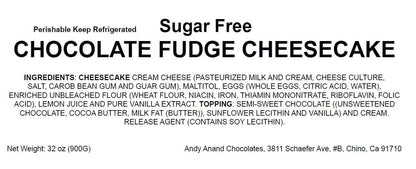 Andy Anand Sugar Free Chocolate Fudge Cheesecake - Indulge in Homemade Style Best Cheese Cake Near Me For Celebrations & Bakery Dessert Lovers (2 lbs)