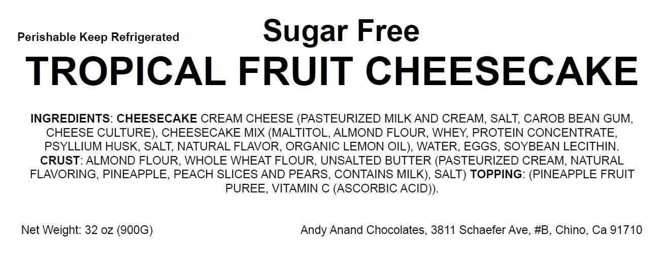 Andy Anand Sugar-Free Tropical Fruit Cheesecake, 9-Inch, 2.6 lb – Diabetic-Friendly, California Cream Cheese, No Added Sugar, Birthday Gift