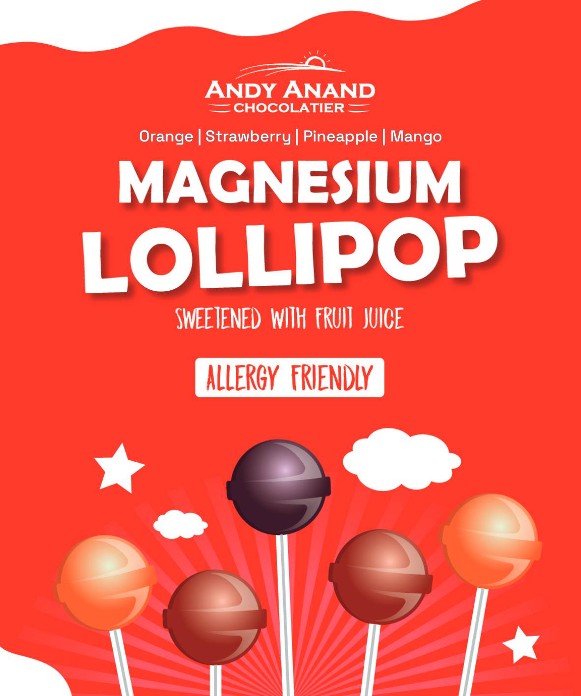 Andy Anand Magnesium Low Calorie Lollipops & Calming Magnesium Sweet & Calm Combo in fruit flavors Kids Magnesium Pops, 8.8 oz - Kids Love Them! Sweetened with real fruit Juice