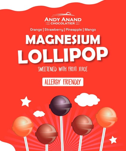 Andy Anand Magnesium Low Calorie Lollipops & Calming Magnesium Sweet & Calm Combo in fruit flavors Kids Magnesium Pops, 8.8 oz - Kids Love Them! Sweetened with real fruit Juice