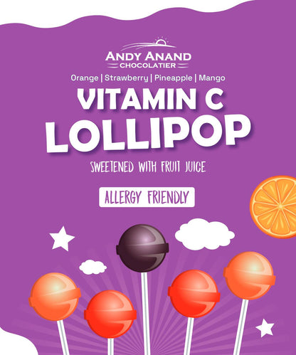 Andy Anand Vitamin C Low Calorie Lollipops,Fruit Flavors, 8.8 oz - Kids Vitamin C Pops, Kids Love Them! Sweetened with real fruit Juice