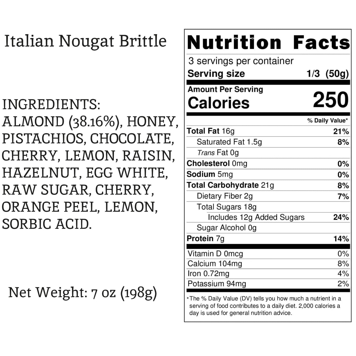 Andy Anand Luxury Italian Nougat Brittle 22 Pieces – Almond, Pistachio, Cherry, Citrus, Imported European Nougat - A Delicious and Traditional Treat - 7 Oz