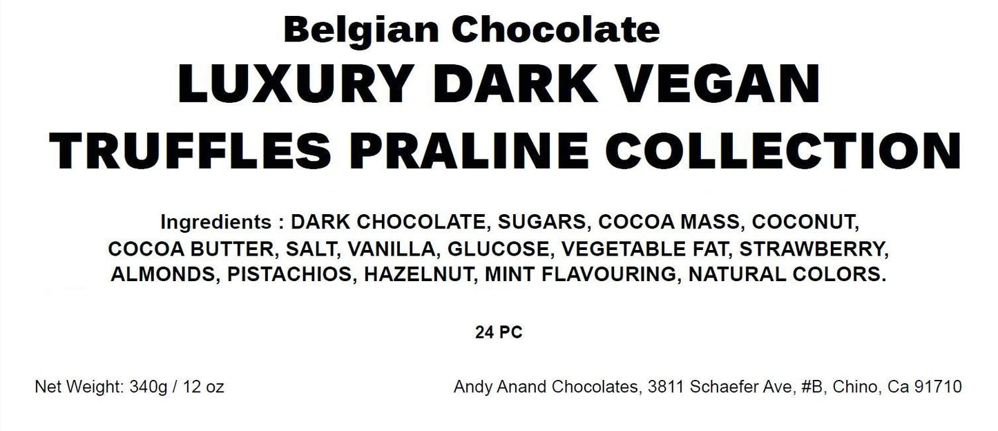 Andy Anand Luxury Gluten-Free Vegan Dark Chocolate Truffles Praline Collection – 24 Pcs Gift Box for Holidays & Special Occasions, Made with 60% Chocolate (Cocoa Butter)