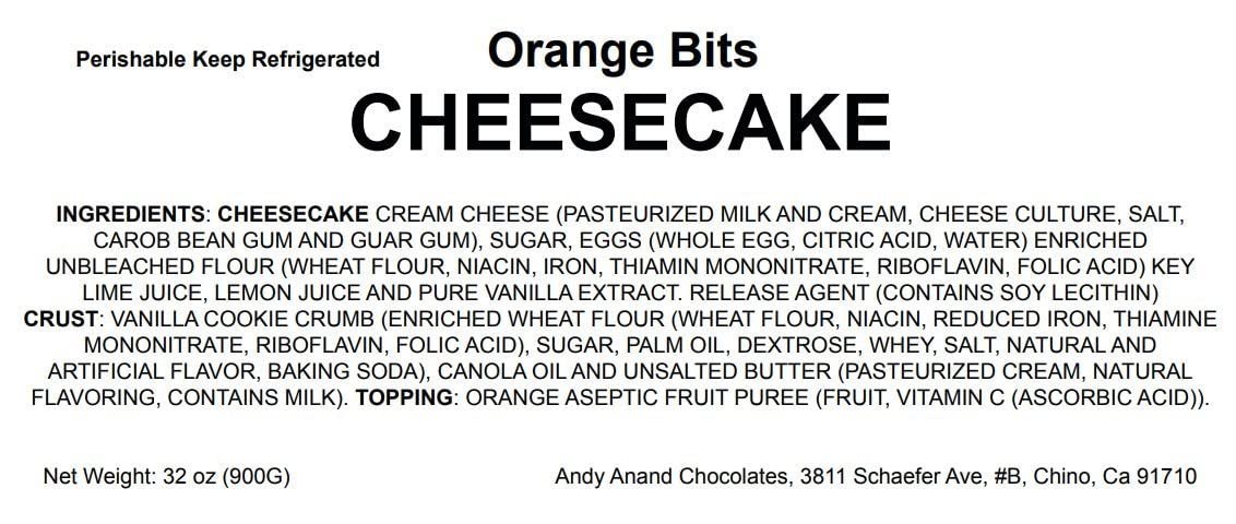 Andy Anand Orange Cheesecake with bits of Orange, 9" Made in Traditional Way, Amazing Bakeries with Freshly Baked Cheesecake Delivery - 2 lbs