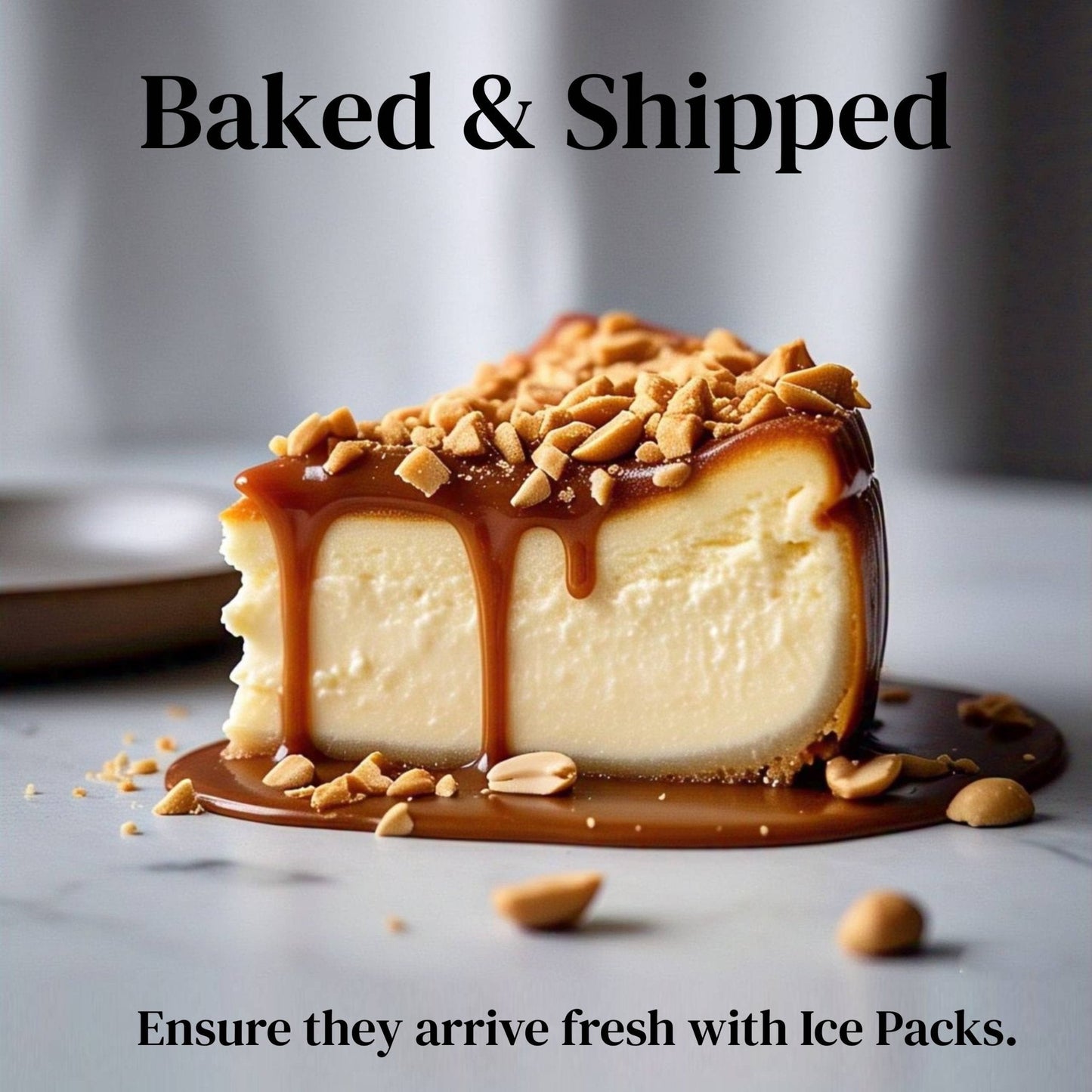 Andy Anand Peanut Cheesecake with Crunchy Bits of Peanuts, 9" - Freshly Baked Quality Cheesecake Near Me - Order Online Now! (2 lbs)