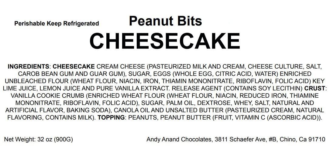 Andy Anand Peanut Cheesecake with Crunchy Bits of Peanuts, 9" - Freshly Baked Quality Cheesecake Near Me - Order Online Now! (2 lbs)