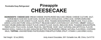 Andy Anand Pineapple Cheesecake 9" Fresh Made in Traditional Way, Amazing Bakeries with Cheesecake Delivery (2 lbs)