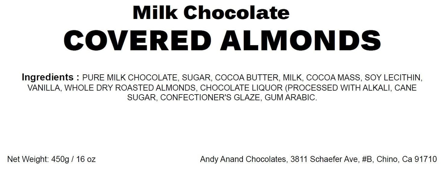 Andy Anand Premium California Milk Chocolate Covered Almonds – 1 lb Gift Box for Chocolate Lovers, Made with 60% Chocolate (Cocoa Butter) from Natural Ingredients