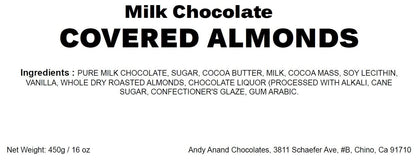 Andy Anand Premium California Milk Chocolate Covered Almonds – 1 lb Gift Box for Chocolate Lovers, Made with 60% Chocolate (Cocoa Butter) from Natural Ingredients