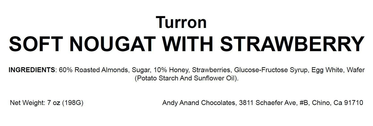 Andy Anand Gluten Free Strawberry Nougat - Soft Brittle, Turron from Spain - Irresistible Taste, Traditional European Turron – 7 Oz