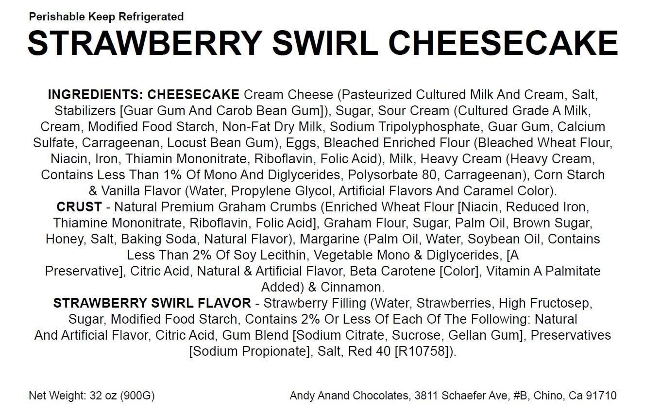 Andy Anand Strawberry Swirl Cheesecake 9" - Decadent Dessert No Bake Required Homemade Cheese Cakes Gift (3.4 lb)