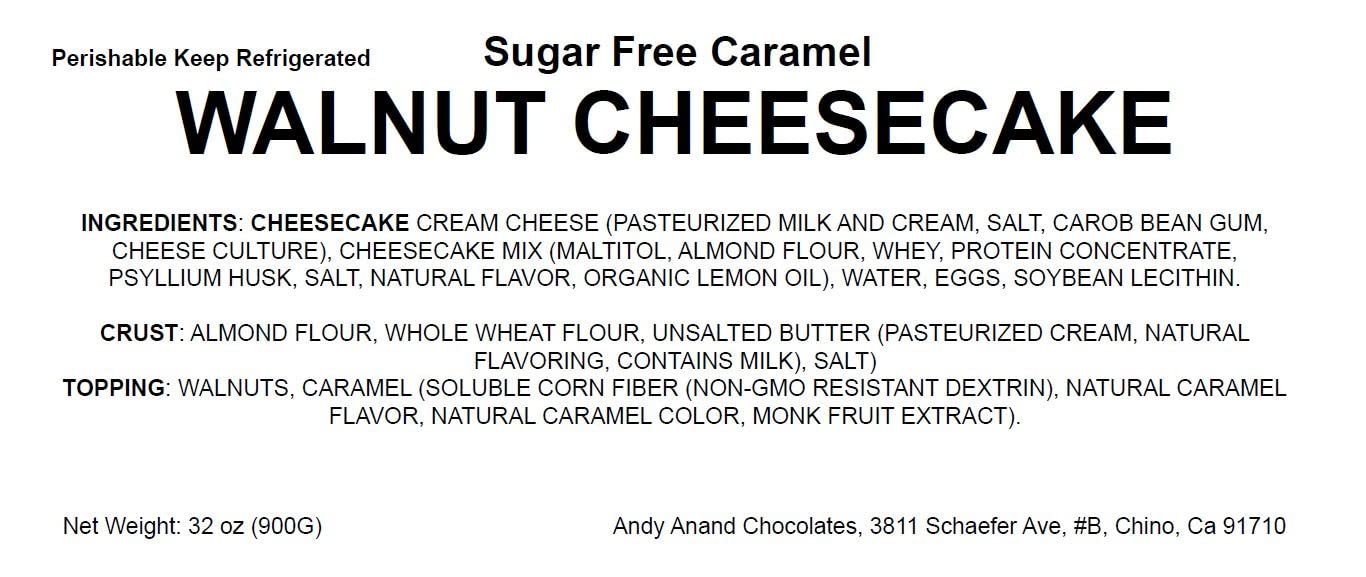 Andy Anand Sugar Free Caramel Walnut Cheesecake 9" - Topping With Real Walnuts, Luxurious Gourmet, Best Cheese Cake For Celebrations & Dessert Lovers (2 lbs)