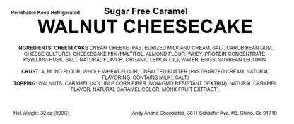 Andy Anand Sugar Free Caramel Walnut Cheesecake 9" - Topping With Real Walnuts, Luxurious Gourmet, Best Cheese Cake For Celebrations & Dessert Lovers (2 lbs)