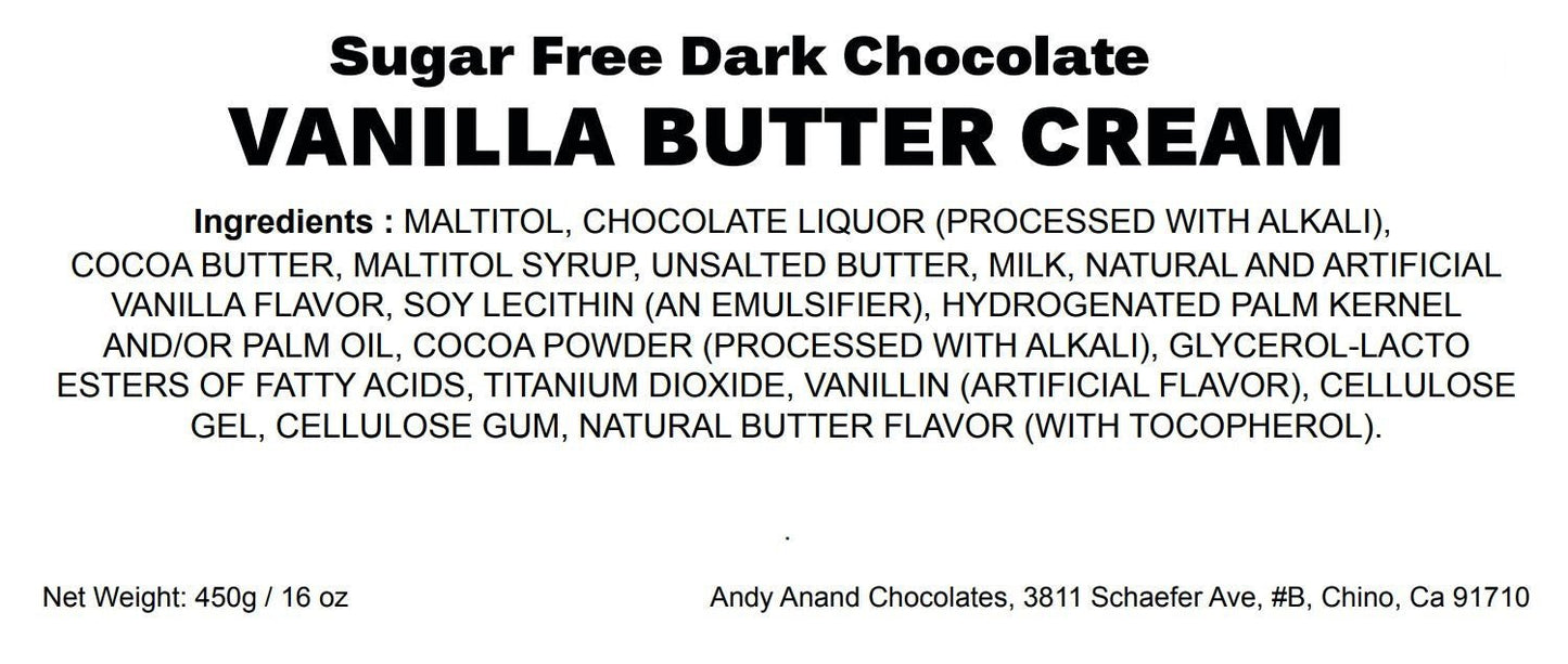 Andy Anand Sugar Free Vanilla Butter Cream Chocolate 1 lbs "Indulge in Rich Dark Chocolate Delights" Dark Chocolate No Sugar Added - A Delicious and Healthy Option