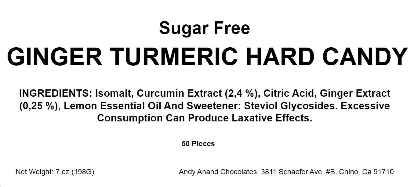 Andy Anand Sugar Free Ginger Turmeric Hard Candy – 50 Pcs (7 Oz) | Gluten-Free, Low Calorie, Keto & Vegan Friendly | European Gourmet Confection for Healthy Snacking & Wellness