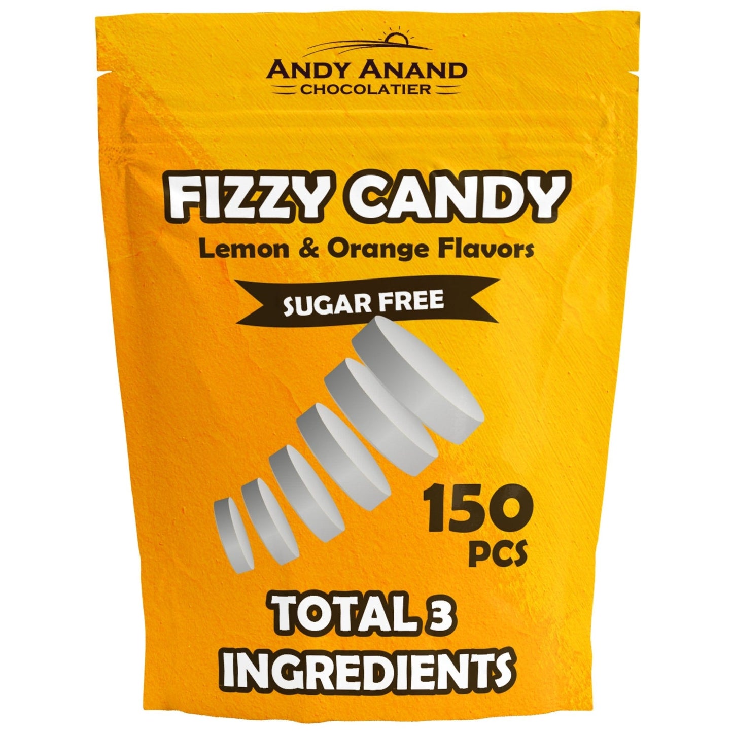 Andy Anand Sugar Free Fizzy candy Lemon & Orange Flavors: 300 Pcs, Italian candy, Effervescent, Delicious & Refreshing, Ideal for Keto, Vegan, Imported Candy 7 Oz
