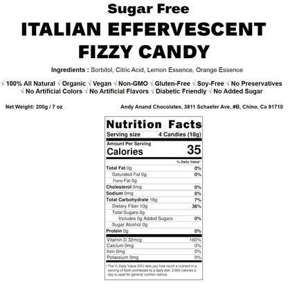 Andy Anand Sugar Free Fizzy candy Lemon & Orange Flavors: 300 Pcs, Italian candy, Effervescent, Delicious & Refreshing, Ideal for Keto, Vegan, Imported Candy 7 Oz