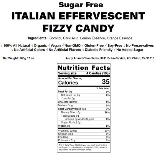 Andy Anand Sugar Free Fizzy candy Lemon & Orange Flavors: 300 Pcs, Italian candy, Effervescent, Delicious & Refreshing, Ideal for Keto, Vegan, Imported Candy 7 Oz
