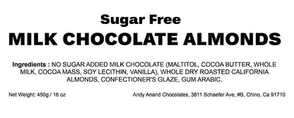 Andy Anand Sugar Free Almond Milk Chocolate, California Almonds,Delectable & Delicious Gift Boxed (1 lbs), Milk Chocolate No Sugar Added - A Delicious and Healthy Option
