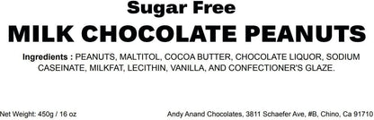 Andy Anand Sugar-Free Milk Chocolate Covered Peanuts, 1 lb – Gluten-Free, Diabetic-Friendly, Natural Ingredients, Birthday & Holiday Snack