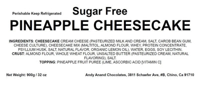 Andy Anand Sugar Free Pineapple Cheesecake 9" Baked Daily in Homemade Style, Best Richly Flavored Cheese Cake For Celebrations & Dessert Lovers (2 lbs)