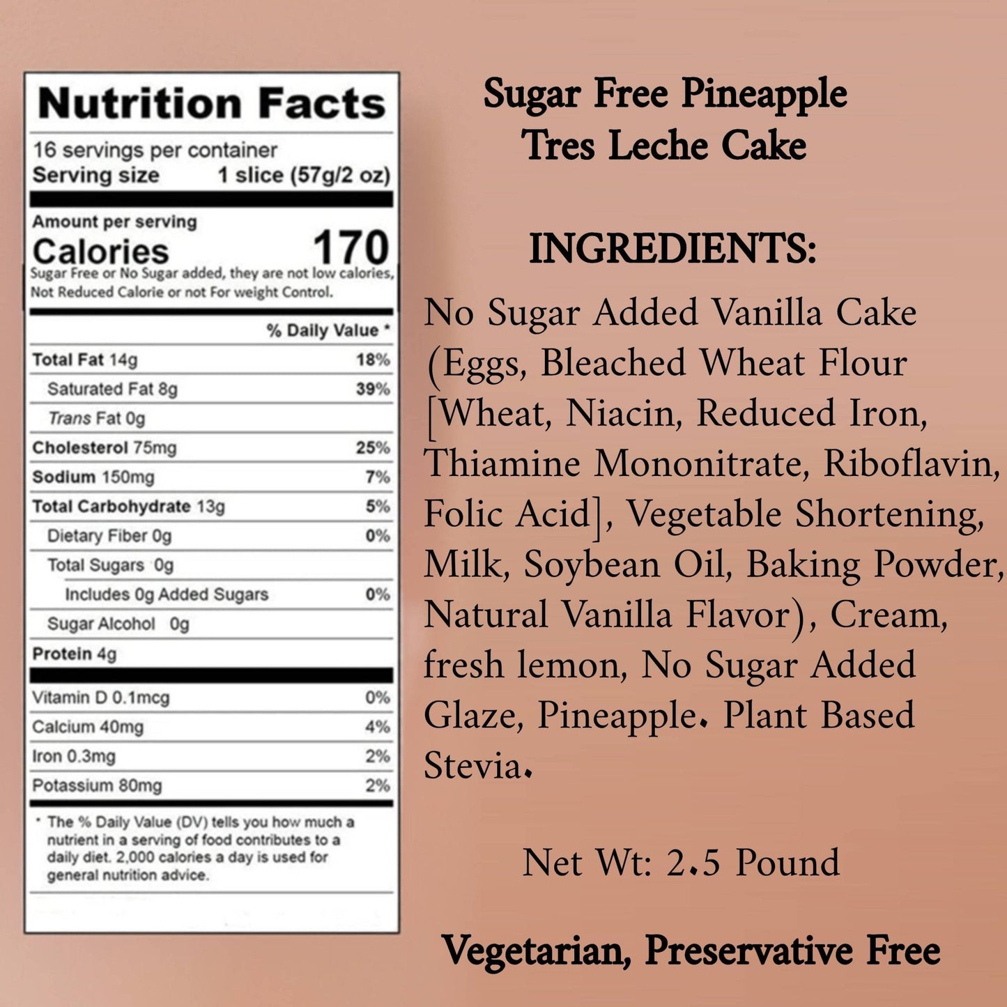 Andy Anand Tres Leche Cake Sugar Free Pineapple Celebration Dessert 2.5 lbs