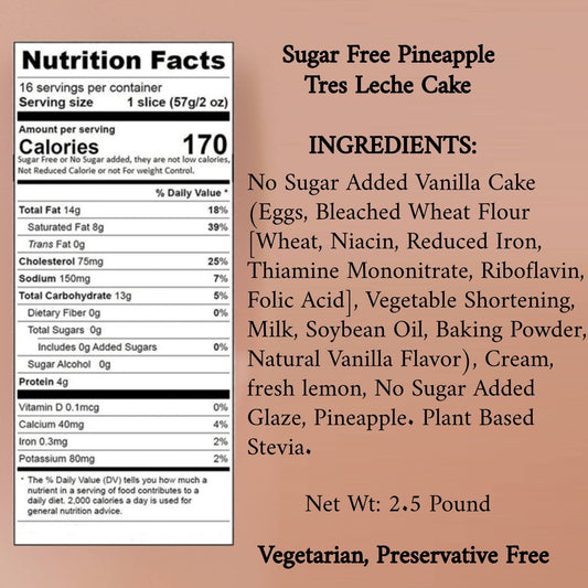 Andy Anand Sugar-Free Pineapple Tres Leches Cake, 2.5 lb – Keto & Diabetic-Friendly, Soaked in Pineapple Milk, No Preservatives Gift Box