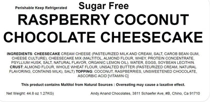 Andy Anand Sugar-Free Raspberry Coconut Chocolate Cheesecake, 9-Inch, 2.6 lb – Chocolate Truffles, Diabetic-Friendly, Birthday Gift Box