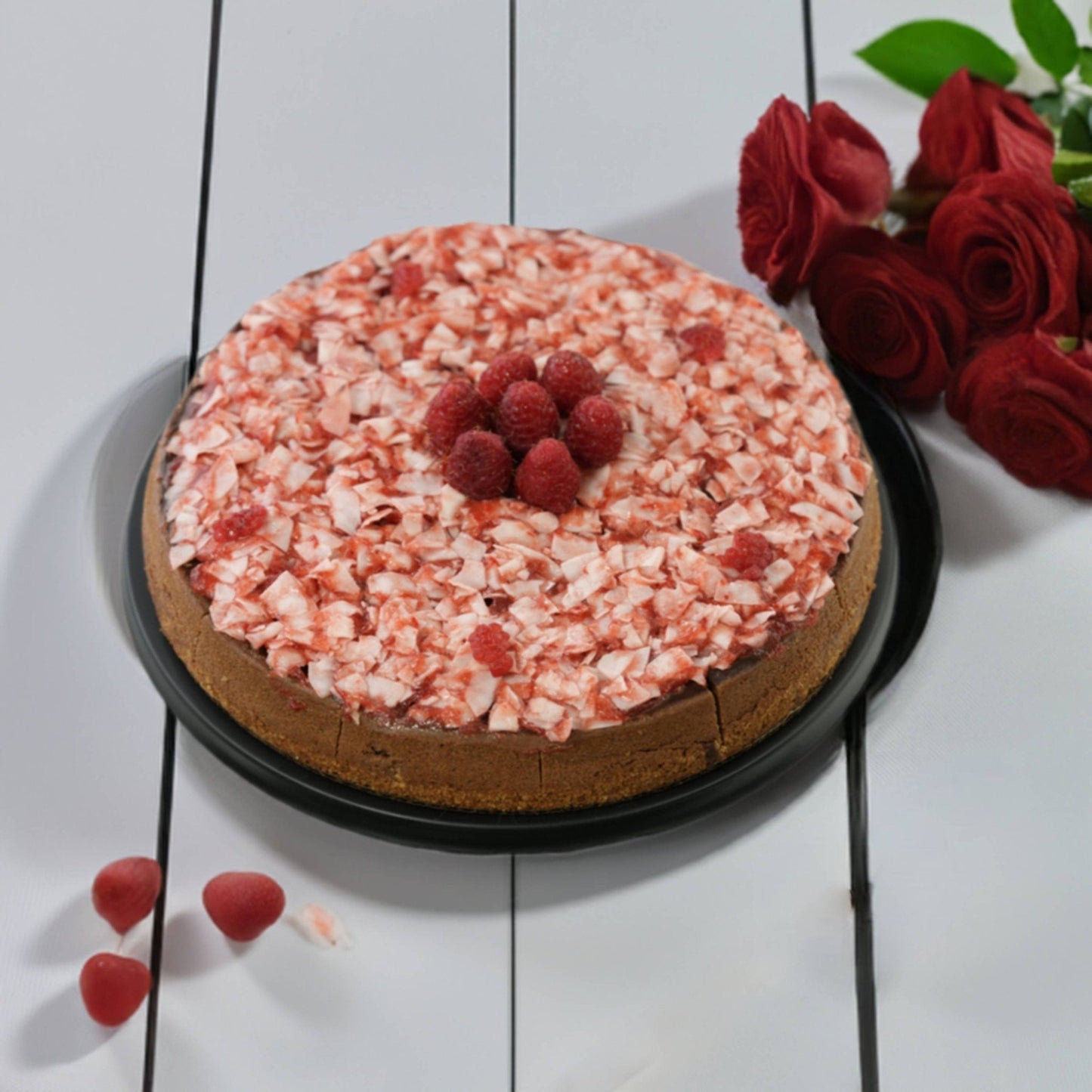 Andy Anand Sugar Free Raspberry Coconut Chocolate Cheesecake 9" with Real Chocolate Truffles: Homemade Taste Without Sugar, Perfect Diabetic Friendly Cheese Cake For Celebrations & Dessert Lovers - 2.8 lbs