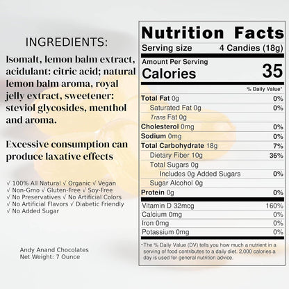 Andy Anand Sugar Free Lemon Candy - Relaxing Lemon Balm & Royal Jelly Hard Candy: Reduce Fatigue & Support Immunity. Imported from Europe, Sugar Free Treats for Diabetics - A Delicious and Healthy Alternative 7 Oz