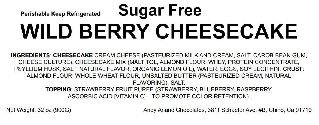 Andy Anand Sugar Free Wild Berry Cheesecake 9" - Perfect Taste Like Home Made, Best Cheese cake Near Me For Parties Celebrations & Dessert Lovers (2.8 lbs)