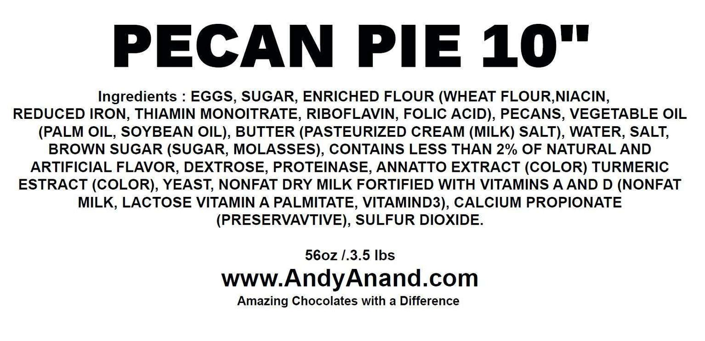 Andy Anand Traditional Pecan Pie 10" - 3.5 lbs, Freshly Made With Natural Ingredients, Natural Goodness Doorstep Delivery