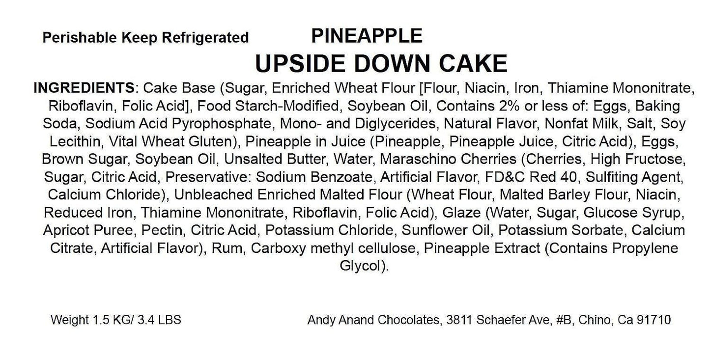 Andy Anand Pineapple Upside-Down Cake, 10-Inch, 2.6 lb – Caramelized Pineapple, No Preservatives, Gourmet Birthday & Celebration Gift Box
