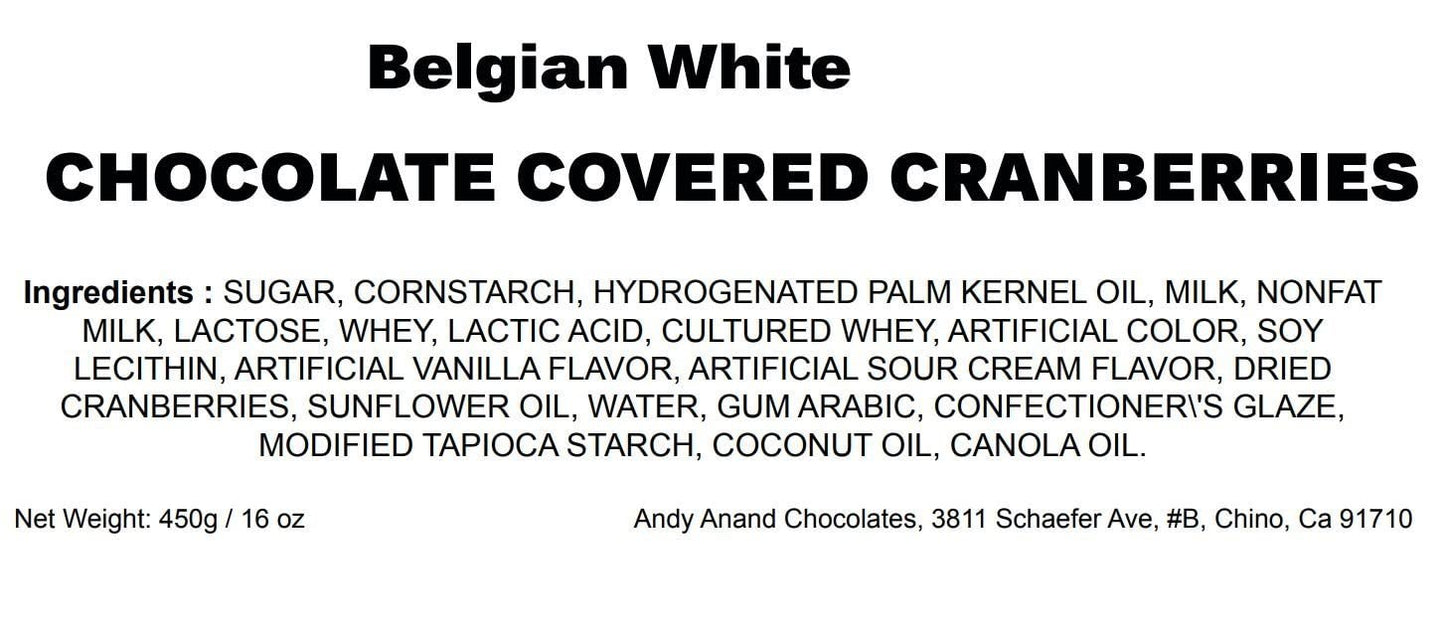 Andy Anand White Chocolate Cranberry - White Chocolate covered California Cranberries 1 lbs, Decadent Chocolates