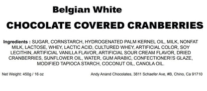 Andy Anand White Chocolate Covered California Cranberries, 1 lb – Sweet-Tart Gourmet Snack, No Preservatives, Birthday & Holiday Gift Box