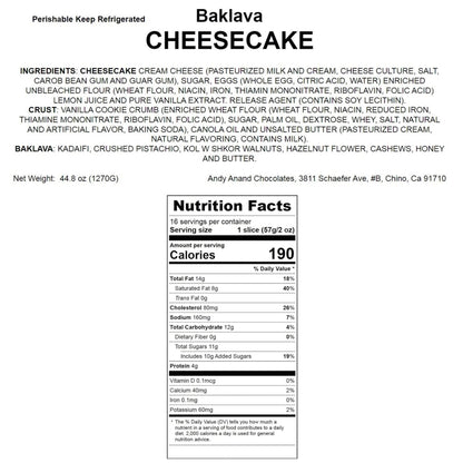 Andy Anand's Exquisite Baklava Cheesecake: Classic Cheese Cake: A Delicious Dessert Option for Any Occasion (9-inch, 2.8 lbs)