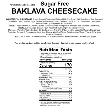 Andy Anand Sugar Free Baklava Cheesecake: Unparalleled Freshness, Best Cheese Cake For Diabetic Friendly Dessert Lovers (9-inch, 2.8 lbs)