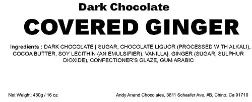 Andy Anand Premium California Ginger Dark Chocolate – 1 lb of Pure Delight, Vegan & Made with 60% Chocolate (Cocoa Butter)